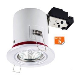 Lot de 5 Support de spot BBC Orientable Blanc diametre 90mm avec douille  automatique GU10 ref. 826