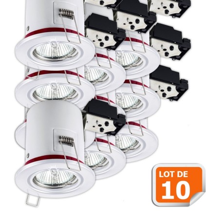 Éclairez votre maison avec style : Lot de 10 supports de spot orientables BBC blancs diam. 90mm avec douille GU10