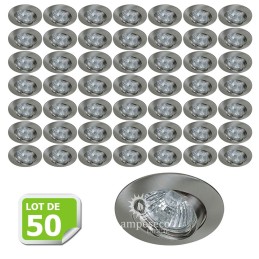 Support encastrable ronde pour ampoule spot halogènes, CFL ou LED de 50W Max Couleur acier brossé