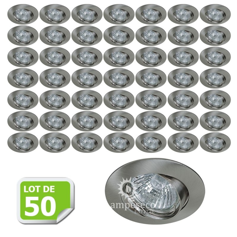 Support encastrable ronde pour ampoule spot halogènes, CFL ou LED de 50W Max Couleur acier brossé