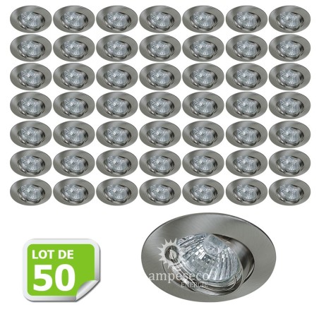 Support encastrable ronde pour ampoule spot halogènes, CFL ou LED de 50W Max Couleur acier brossé