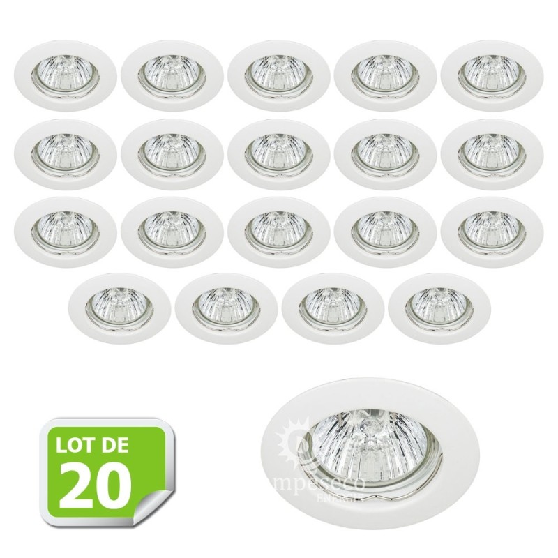 Éclairez votre intérieur avec style ! Découvrez notre lot de 20 fixations de spots encastrables Classic White Diamètre 77mm ref.