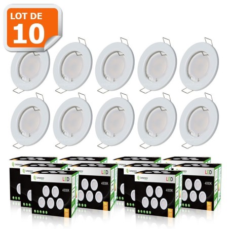 LOT DE 10 SPOT LED ENCASTRABLE COMPLETE RONDE FIXE eq. 50W BLANC FROID 6000K