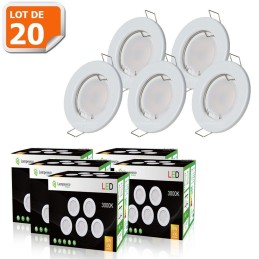 LOT DE 20 SPOT LED ENCASTRABLE COMPLETE RONDE FIXE eq. 50W BLANC CHAUD 3000K
