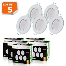 LOT DE 5 SPOT LED ENCASTRABLE COMPLETE RONDE FIXE eq. 50W BLANC FROID 6000K
