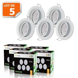 LOT DE 5 SPOT LED ENCASTRABLE COMPLETE ORIENTABLE BLANC AVEC AMPOULE GU10 230V eq. 50W