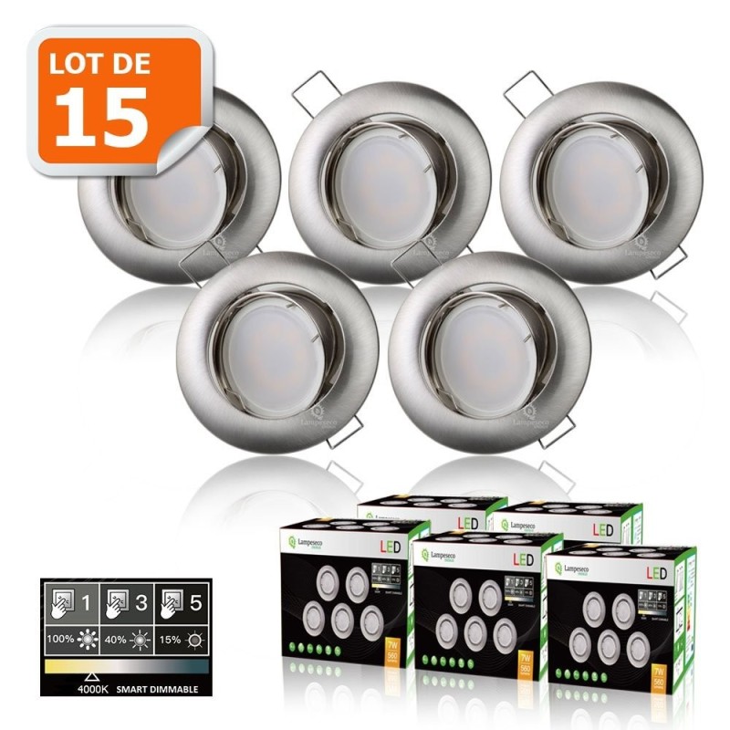 5 SPOTS LED DIMMABLE SANS VARIATEUR 7W eq.56w BLANC CHAUD ORIENTABLE