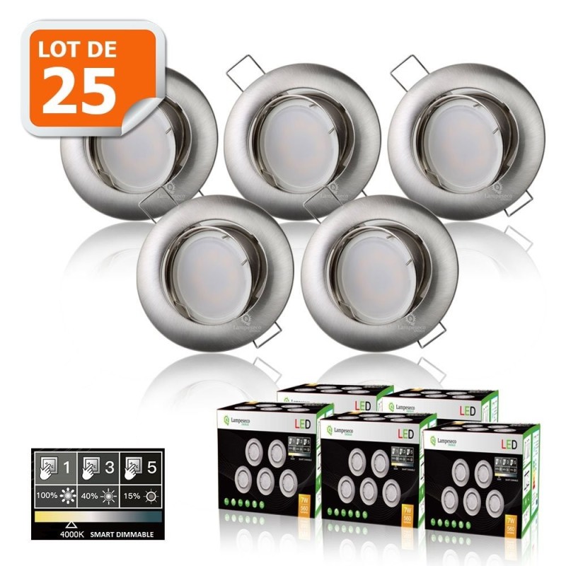 5 SPOTS LED DIMMABLE SANS VARIATEUR 7W eq.56w BLANC CHAUD ORIENTABLE