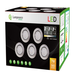5 SPOTS LED DIMMABLE SANS VARIATEUR 7W eq.56w BLANC CHAUD ORIENTABLE