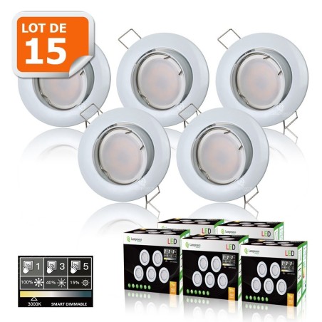 5 SPOTS LED DIMMABLE SANS VARIATEUR 7W eq.56w BLANC CHAUD ORIENTABLE