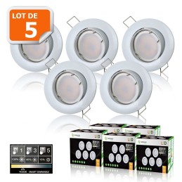 5 SPOTS LED DIMMABLE SANS VARIATEUR 7W eq.56w BLANC CHAUD ORIENTABLE