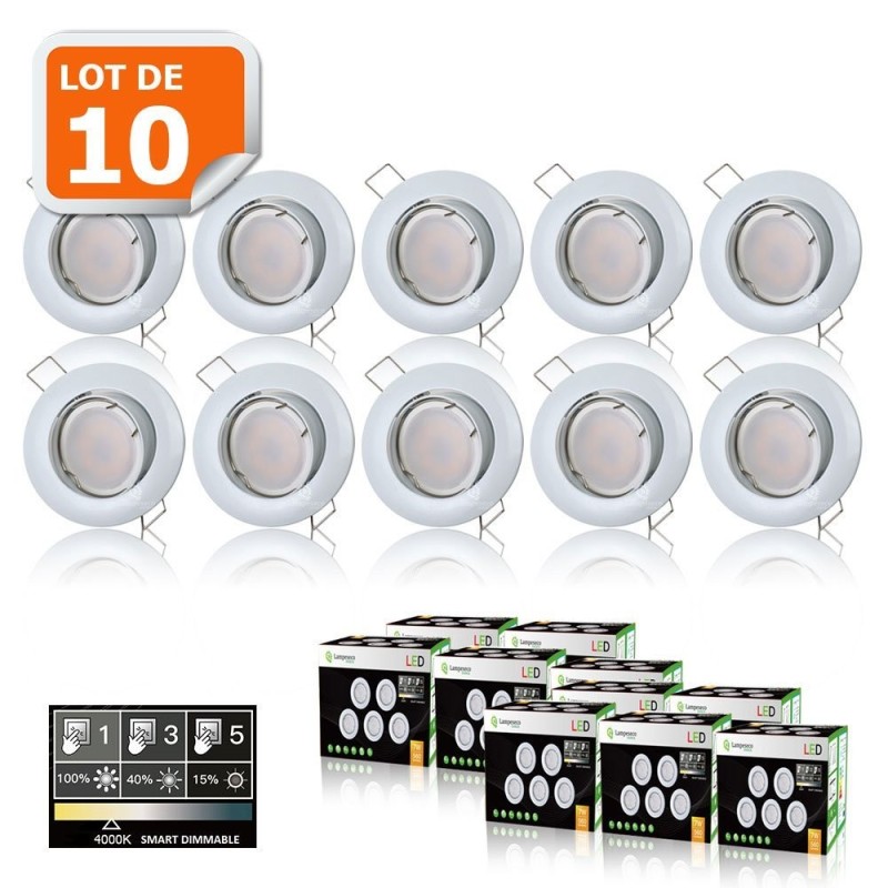 5 SPOTS LED DIMMABLE SANS VARIATEUR 7W eq.56w BLANC CHAUD ORIENTABLE