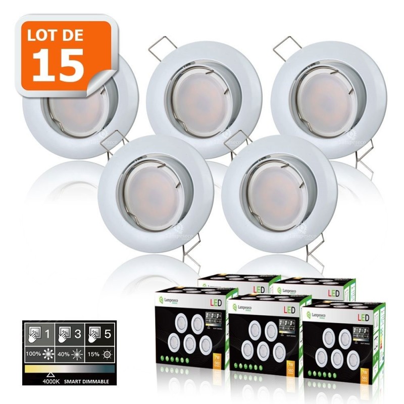 5 SPOTS LED DIMMABLE SANS VARIATEUR 7W eq.56w BLANC CHAUD ORIENTABLE