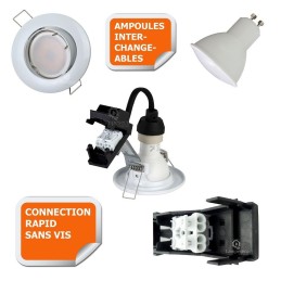 5 SPOTS LED DIMMABLE SANS VARIATEUR 7W eq.56w BLANC CHAUD ORIENTABLE