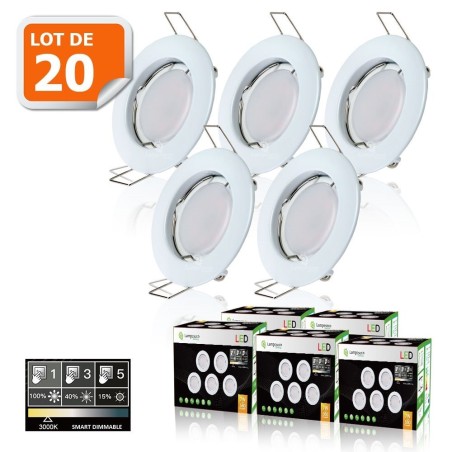 5 SPOTS LED DIMMABLE SANS VARIATEUR 7W eq.56w BLANC CHAUD ORIENTABLE