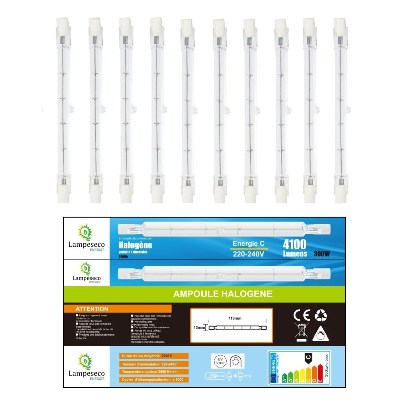 Lot de 10 ampoules halogènes 300W - Éclairez votre vie avec une lumière chaude 2800K gradable R7s!