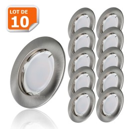 Lot de 10 Spot Led Encastrable Complete Alu Brossé Lumière Blanc Neutre 5W eq.50W ref.787