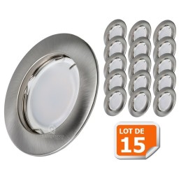 Lot de 15 Spot Led Encastrable Complete Alu Brossé Lumière Blanc Chaud 5W eq.50W ref.763