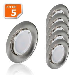 Lot de 5 Spot Led Encastrable Complete Alu Brossé Lumière Blanc Chaud 5W eq.50W ref.763
