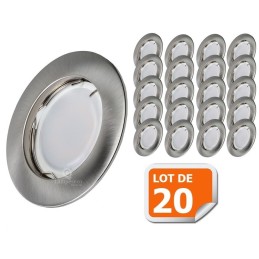Lot de 20 Spot Led Encastrable Complete Alu Brossé Lumière Blanc Chaud 5W eq.50W ref.763