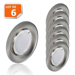 Lot de 6 Spot Led Encastrable Complete Alu Brossé Lumière Blanc Neutre 5W eq.50W ref.787