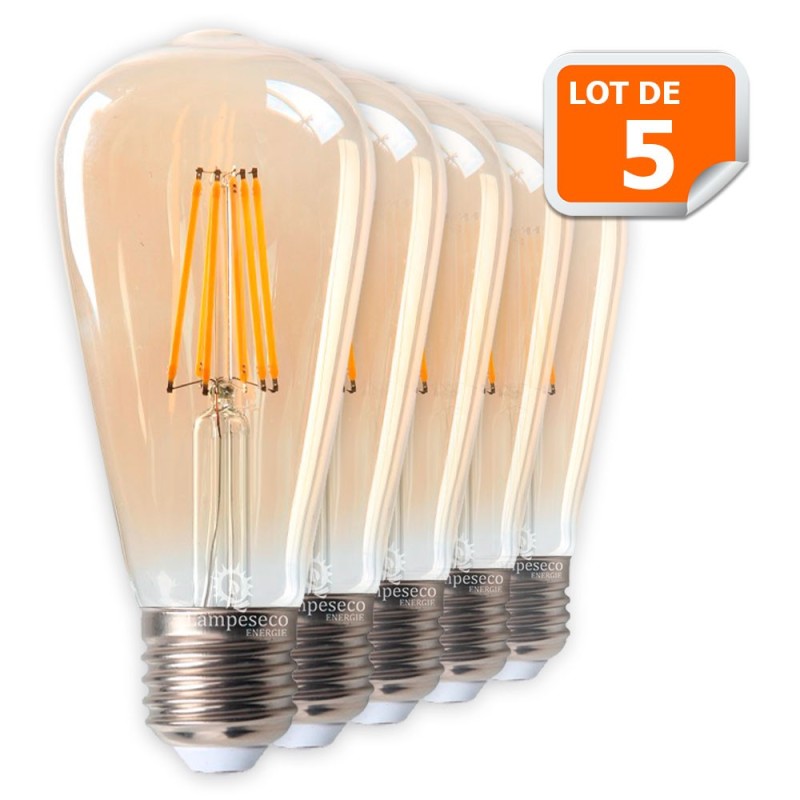 Ampoules LED Vintage ST64 dorées très chaleureuses - Lot de 5