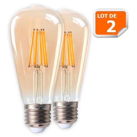 Lot de 2 Ampoules LED Style Vintage Teardrop ST64 Doré 7 Watts Blanc Très Chaud Culot E27