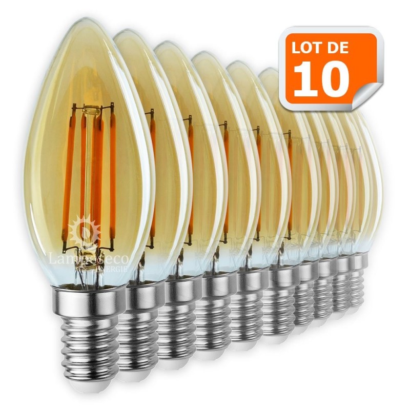 Révolutionnez votre éclairage avec ce lot de 10 ampoules LED Flamme Filament doré 4W (éq. 42W) E14