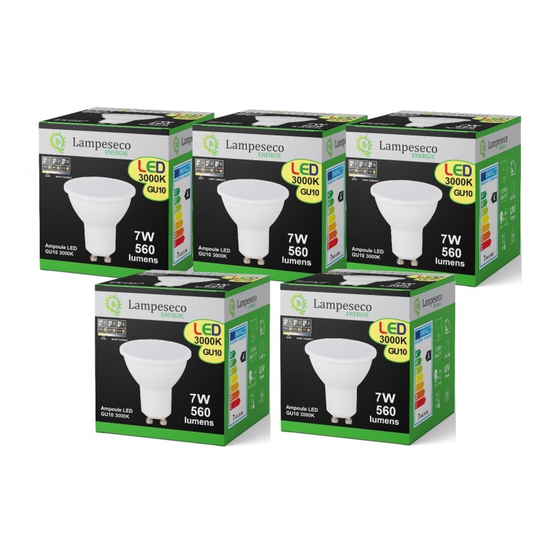 Éclairez votre maison avec notre pack de 5 ampoules LED GU10 7W 3-step dimmable 3000K Blanc Chaud!