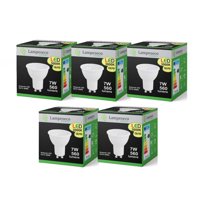 Économisez de l\'argent avec notre Pack de 5 Ampoules Led GU10 7W 38° - Blanc Chaud 3000K