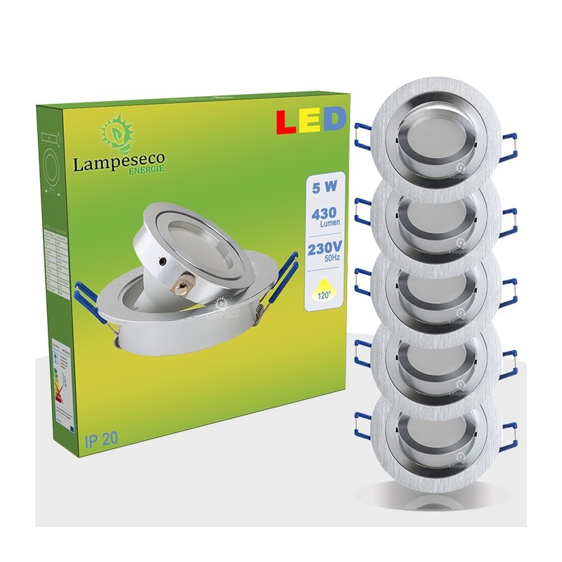 Lot de  5 spot led encastrable orientable 5w eq. 50w, blanc froid ref.64856000