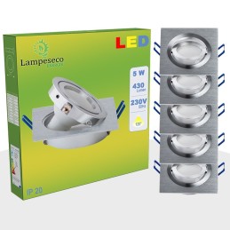 Éclairez votre intérieur avec style grâce à notre lot de 5 spot LED encastrable orientable carré 5w eq. 50w, blanc neutre !