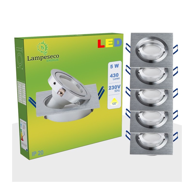 Éclairez votre intérieur avec style grâce à notre lot de 5 spot LED encastrable orientable carré 5w eq. 50w, blanc neutre !