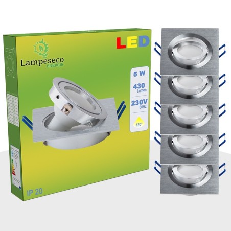 Éclairez votre maison avec style: Lot de 5 Spot led encastrable orientable carré 5w eq. 50w, blanc chaud