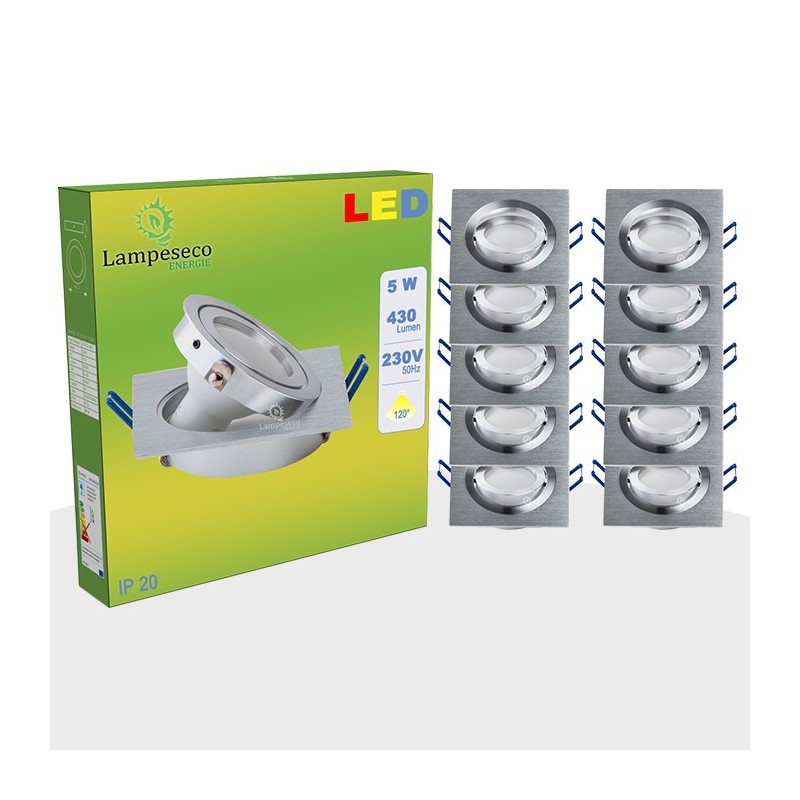 Éclairez parfaitement votre espace avec 20 Spots LED 5W carrés orientables