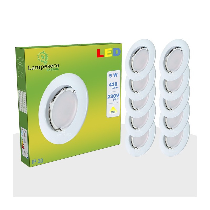 Lot de 50 Spot Led Encastrable Complete Blanc Lumière Blanc Neutre 5W eq.50W ref.770