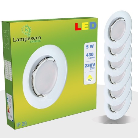 Lot de 12 Spot Led Encastrable Complete Blanc Lumière Blanc Neutre 5W eq.50W ref.770
