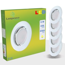 Lot de 5 Spot Led Encastrable Complete Blanc Lumière Blanc Neutre 5W eq.50W ref.770