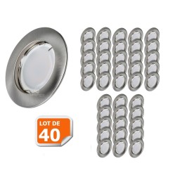 Lot de 40 Spot Led Encastrable Complete Alu Brossé Lumière Blanc Chaud 5W eq.50W ref.763