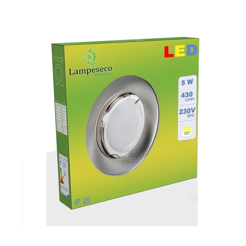 Lot de 3 Spot Led Encastrable Complete Alu Brossé Lumière Blanc Chaud 5W eq.50W ref.763