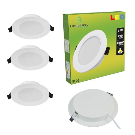 Lot de 3 Spot Encastrable LED Downlight Panel Extra-Plat 3W Blanc Neutre 4200-4500K