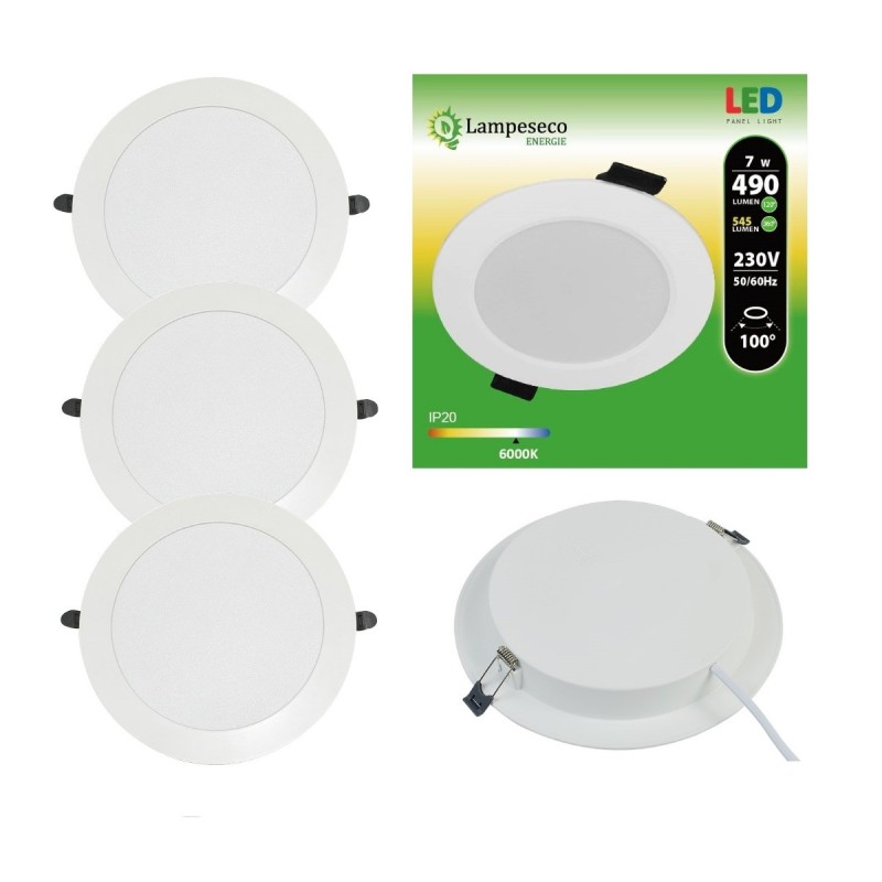 Lot de 3 Spot Encastrable LED Downlight Panel Extra-Plat 7W Blanc Froid 6000K