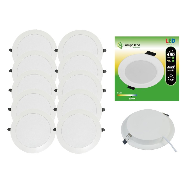 Lot de 10 Spot Encastrable LED Downlight Panel Extra-Plat 7W Blanc Froid 6000K