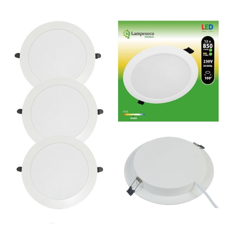 Lot de 3 Spot Encastrable LED Downlight Panel Extra-Plat 12W Blanc Neutre 4200-4500K