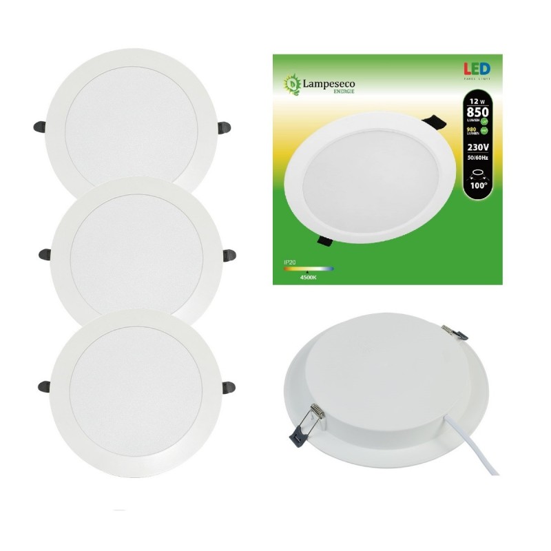 Lot de 3 Spot Encastrable LED Downlight Panel Extra-Plat 12W Blanc Froid 6000K