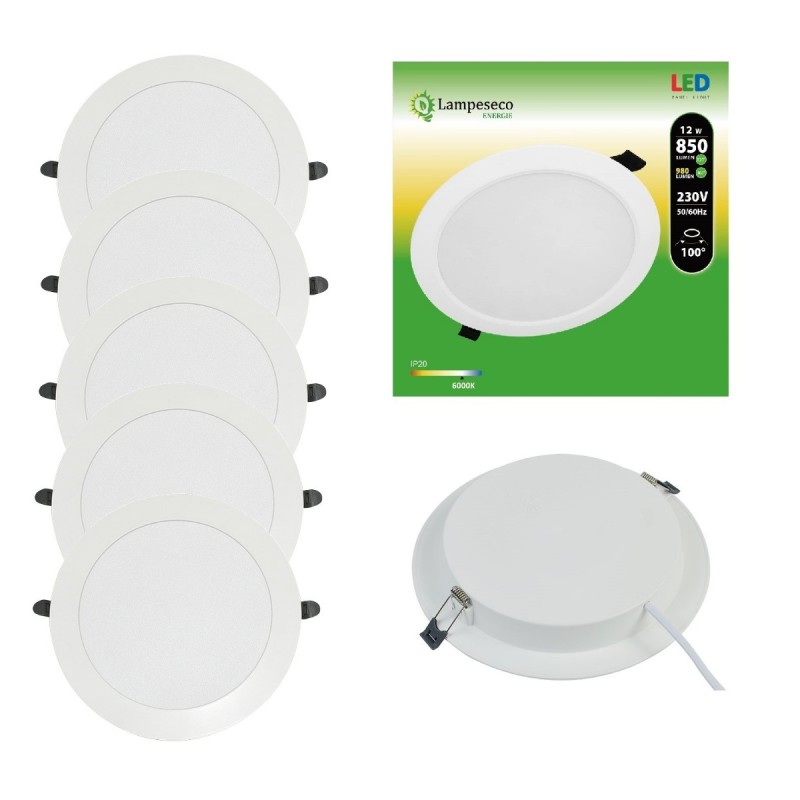 Lot de 5 Spot Encastrable LED Downlight Panel Extra-Plat 12W Blanc Froid 6000K