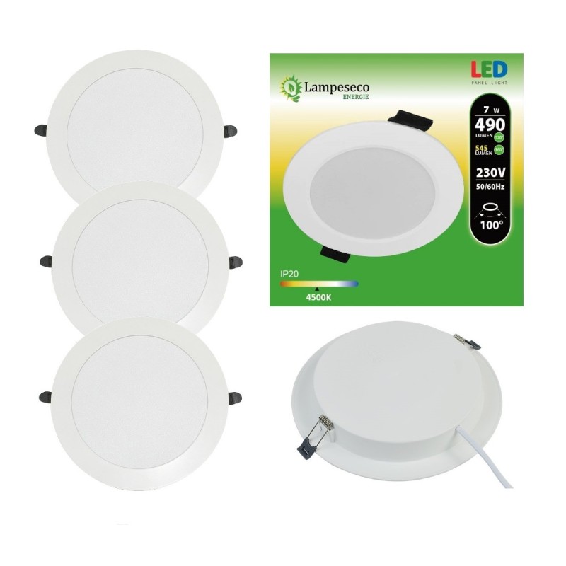 Lot de 3 Spot Encastrable LED Downlight Panel Extra-Plat 7W Blanc Neutre 4200-4500K