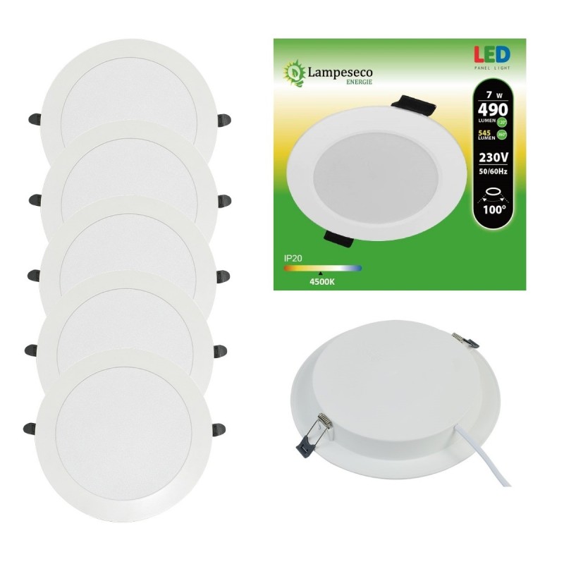 Lot de 5 Spot Encastrable LED Downlight Panel Extra-Plat 7W Blanc Neutre 4200-4500K
