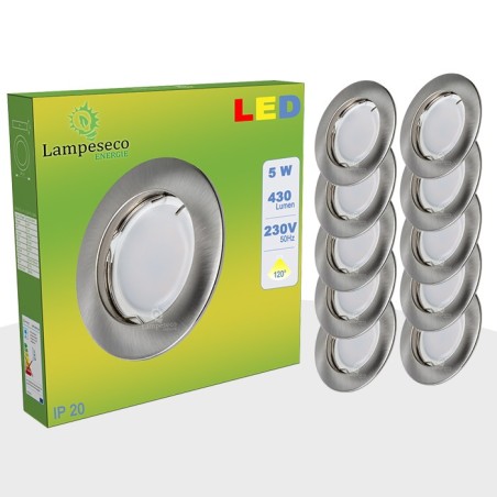 Lot de 20 Spot Led Encastrable Complete Alu Brossé Lumière Blanc Neutre 5W eq.50W ref.787