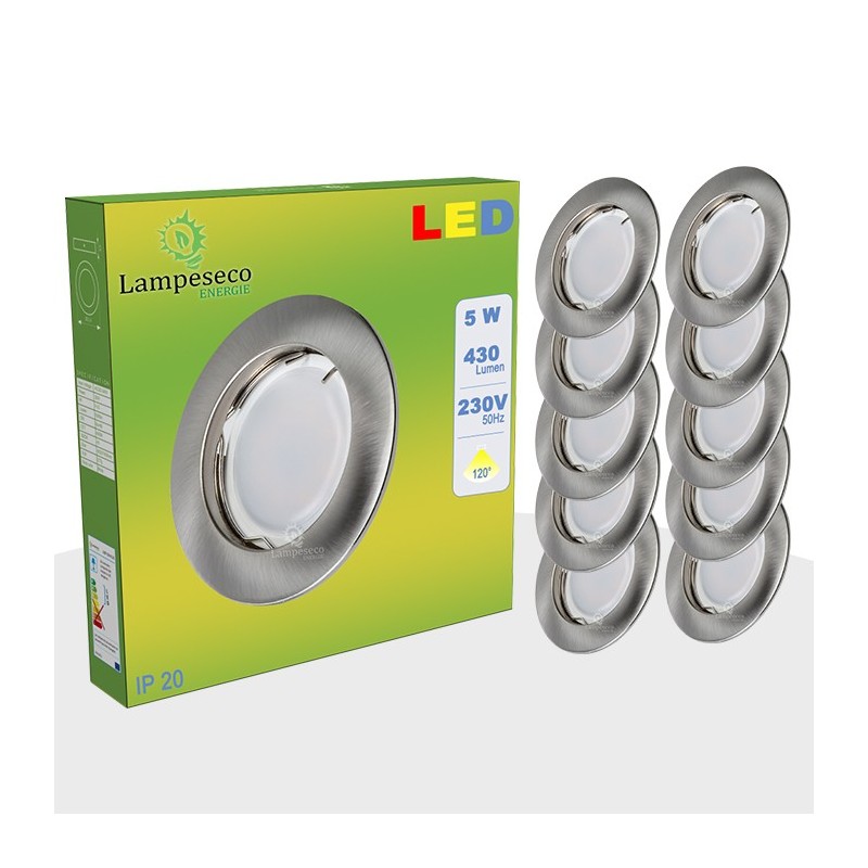 Lot de 12 Spot Led Encastrable Complete Alu Brossé Lumière Blanc Neutre 5W eq.50W ref.787